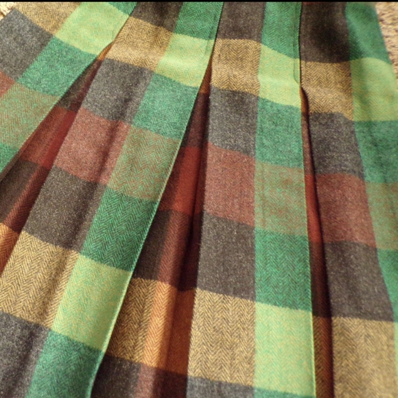 PLAID VINTAGE SKIRT green brown wool xs - Picture 10 of 10